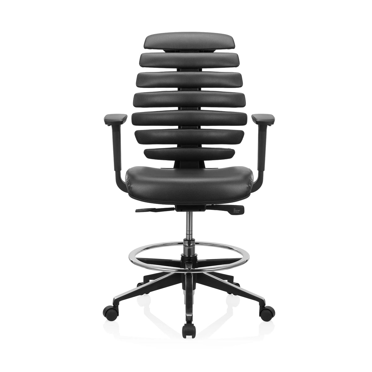 Black faux leather Counter chair ERGO LINE II WORK with footring and five-caster base by hjh OFFICE – 360-degree view (front view 0°)