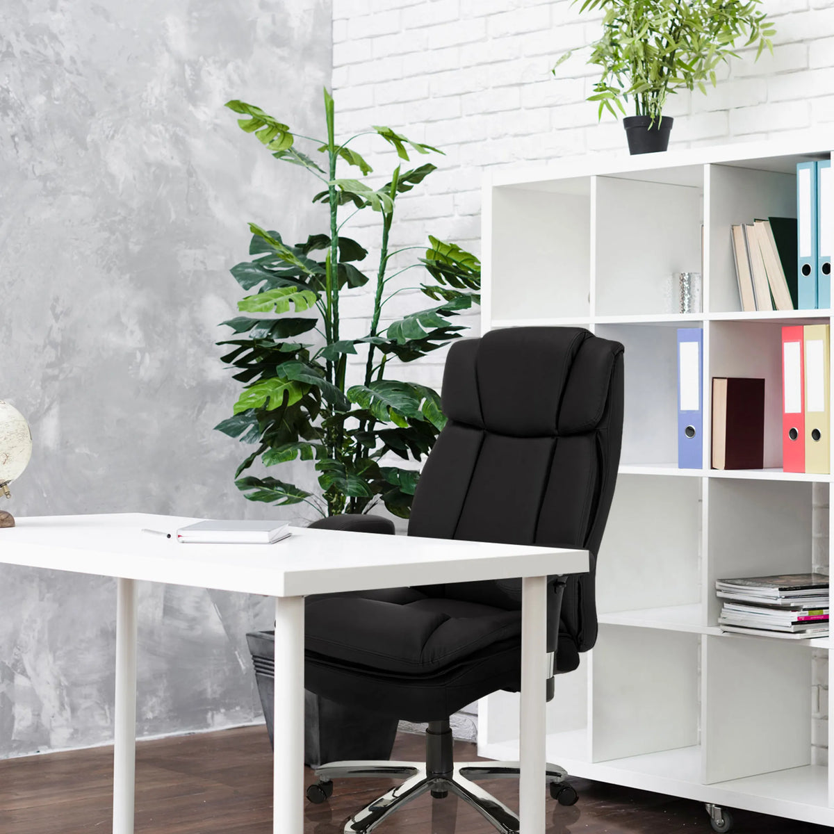 Black Swivel Chair BUILDER XXL I with faux leather upholstery and high backrest by hjh OFFICE