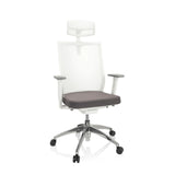 Grey and white Professional Office Chair ASPEN WHITE PRO with mesh back, headrest and five-caster base by hjh OFFICE – 360-degree view (front view 20°)