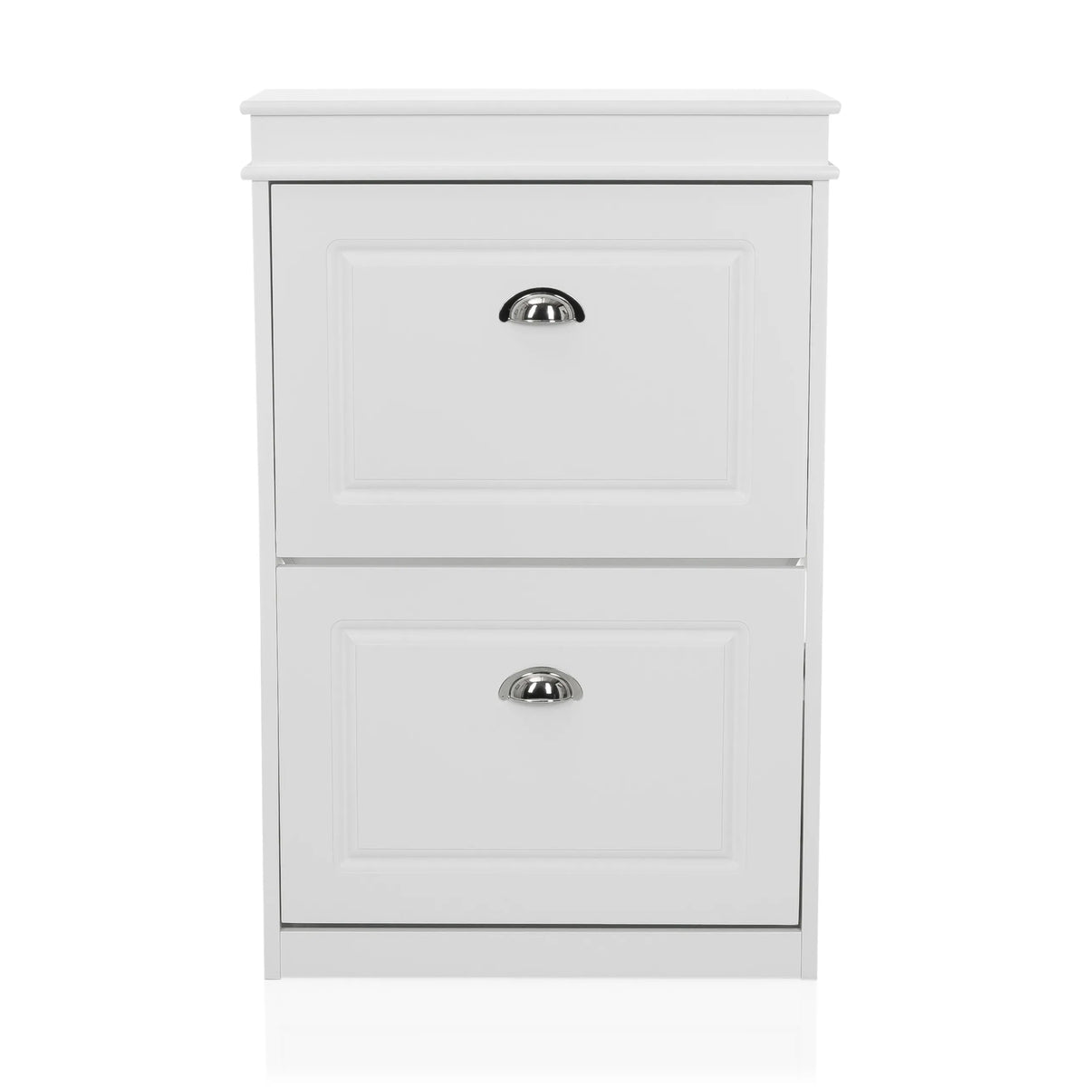 White Shoe Cabinet ESTHA 2 with two drawers and silver-coloured handles by hjh LIVING