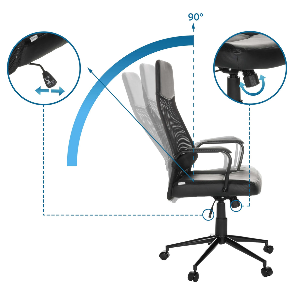 Adjustable backrest with 90 degree recline of the Home Office Executive Chair MARCOZ by MyBuero