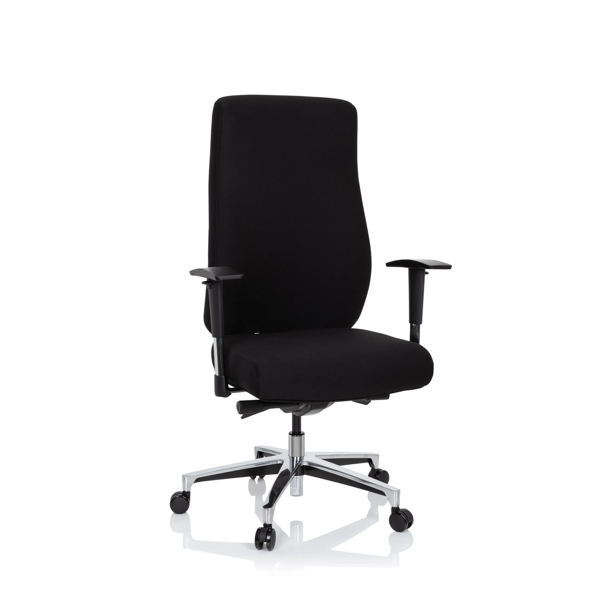 Black Professional Office Chair FORCOM with armrests and five-caster base by hjh OFFICE – 360-degree view (front view 20°)