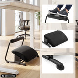 Black Podi Velvet footrest with padded surface and foot roller by hjh OFFICE (AI-generated image)