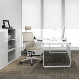 Beige Professional Office Chair PROFONDO PRO W with headrest and armrests in front of a white desk by hjh OFFICE
