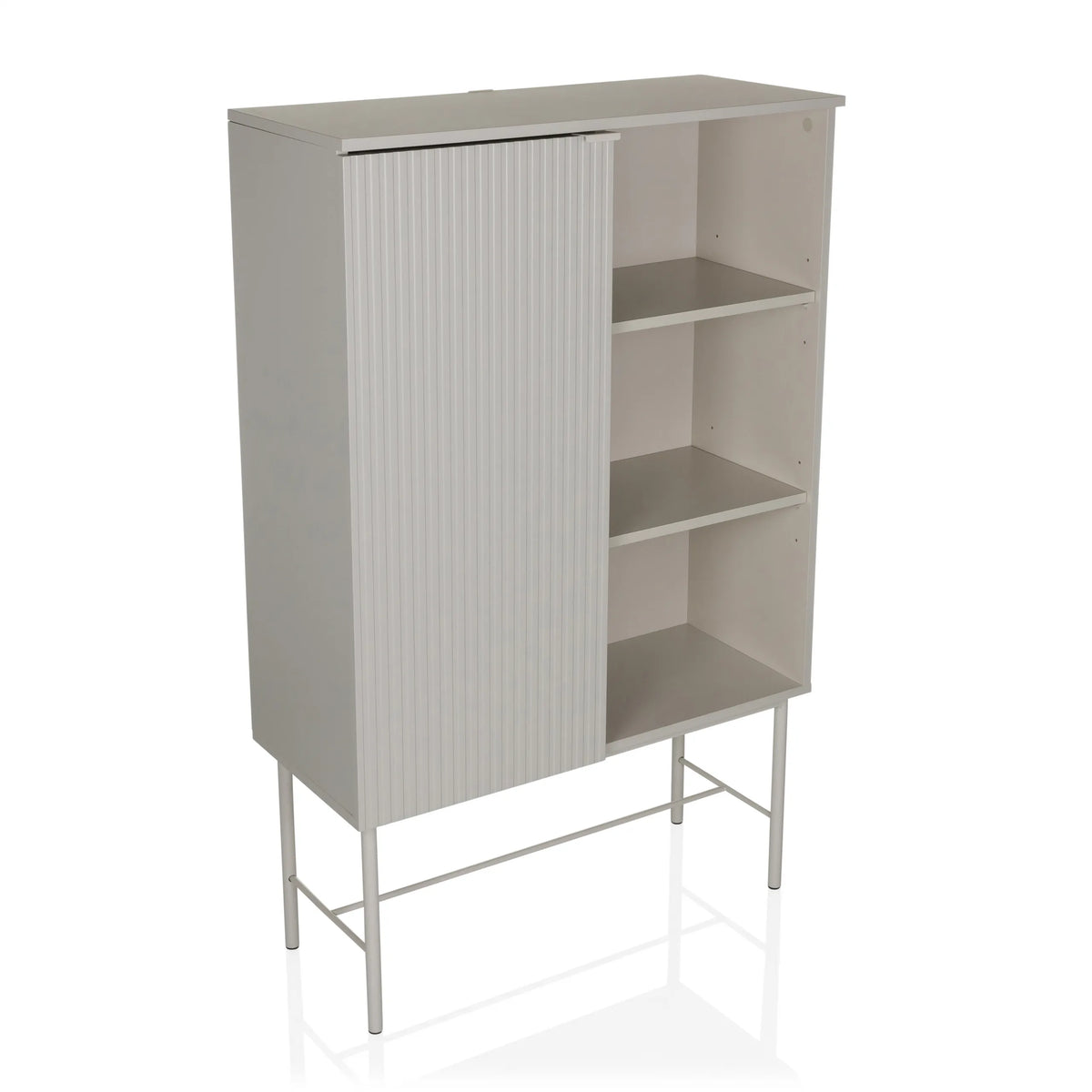 Grey Shelf SIO with a ribbed door compartment, two open shelves and frame by hjh LIVING – 360-degree view (front three-quarter view 30°)