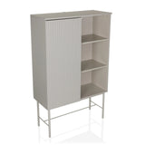 Grey Shelf SIO with a ribbed door compartment, two open shelves and frame by hjh LIVING – 360-degree view (front three-quarter view 30°)