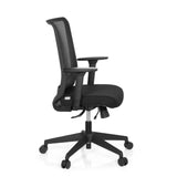 Black Professional Office Chair CONISTON with mesh back and five-caster base by hjh OFFICE – 360-degree view (side profile 80°)