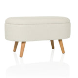 White bench STORIANO with textured fabric upholstery and four wooden legs by hjh LIVING – 360-degree view (front view 15°)