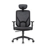 Home Office Chair BLACORE in black with mesh backrest, headrest and adjustable armrests by MyBuero