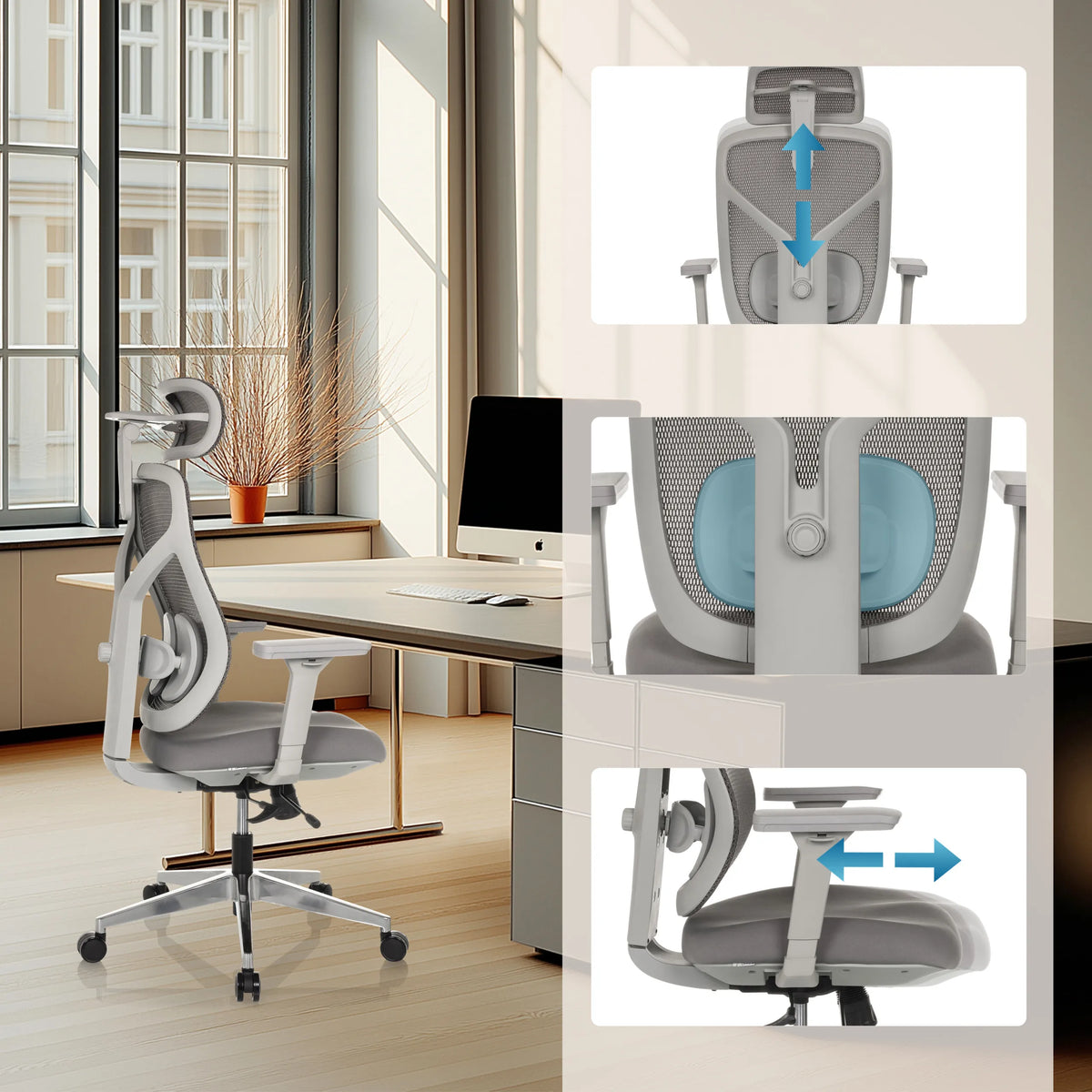 Adjustable headrest and armrests of the High End Office Chair CASSILIS W by hjh OFFICE
