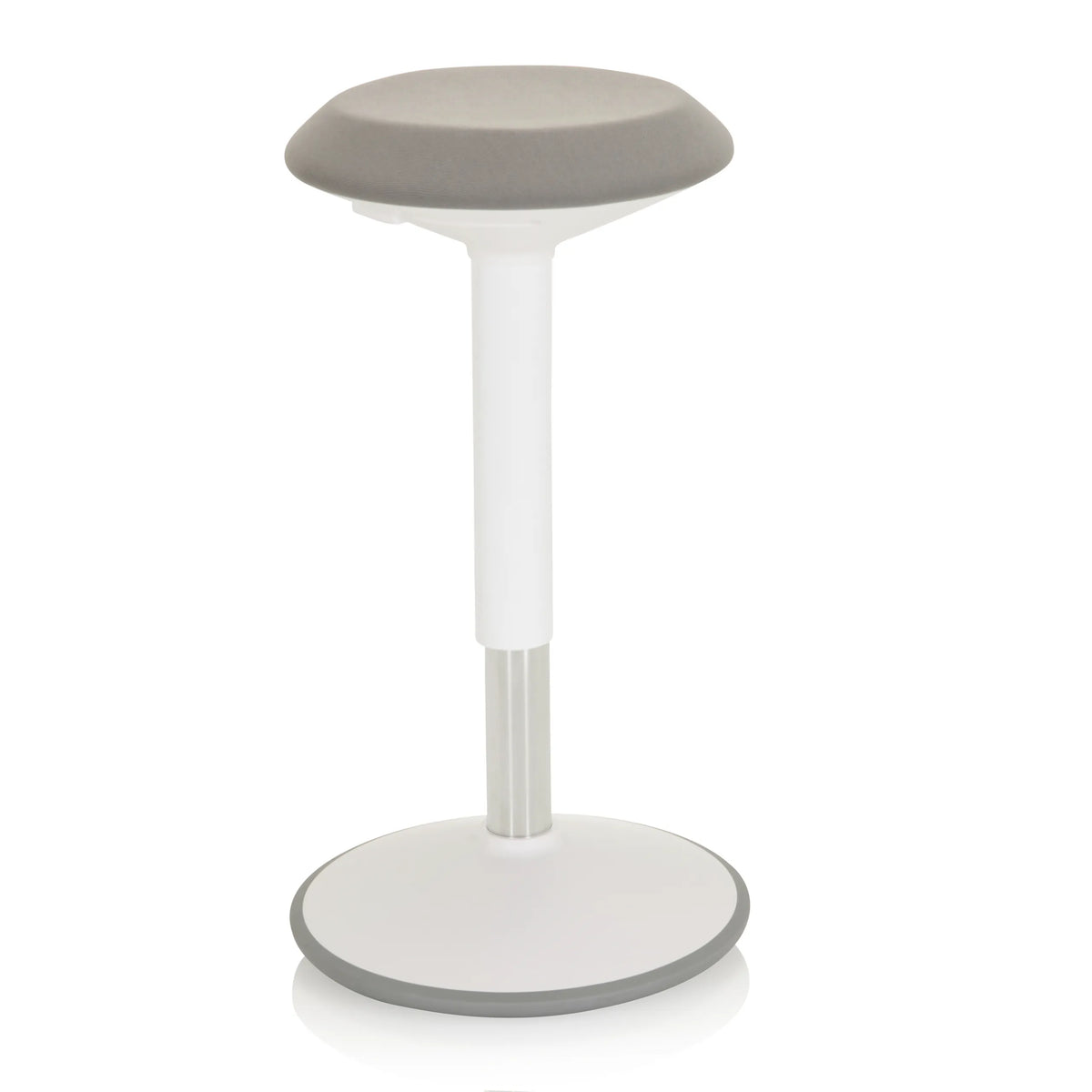 White standing aid BALANCE SIT III W with grey seat and round base by hjh OFFICE – 360-degree view (front three-quarter view 40°)