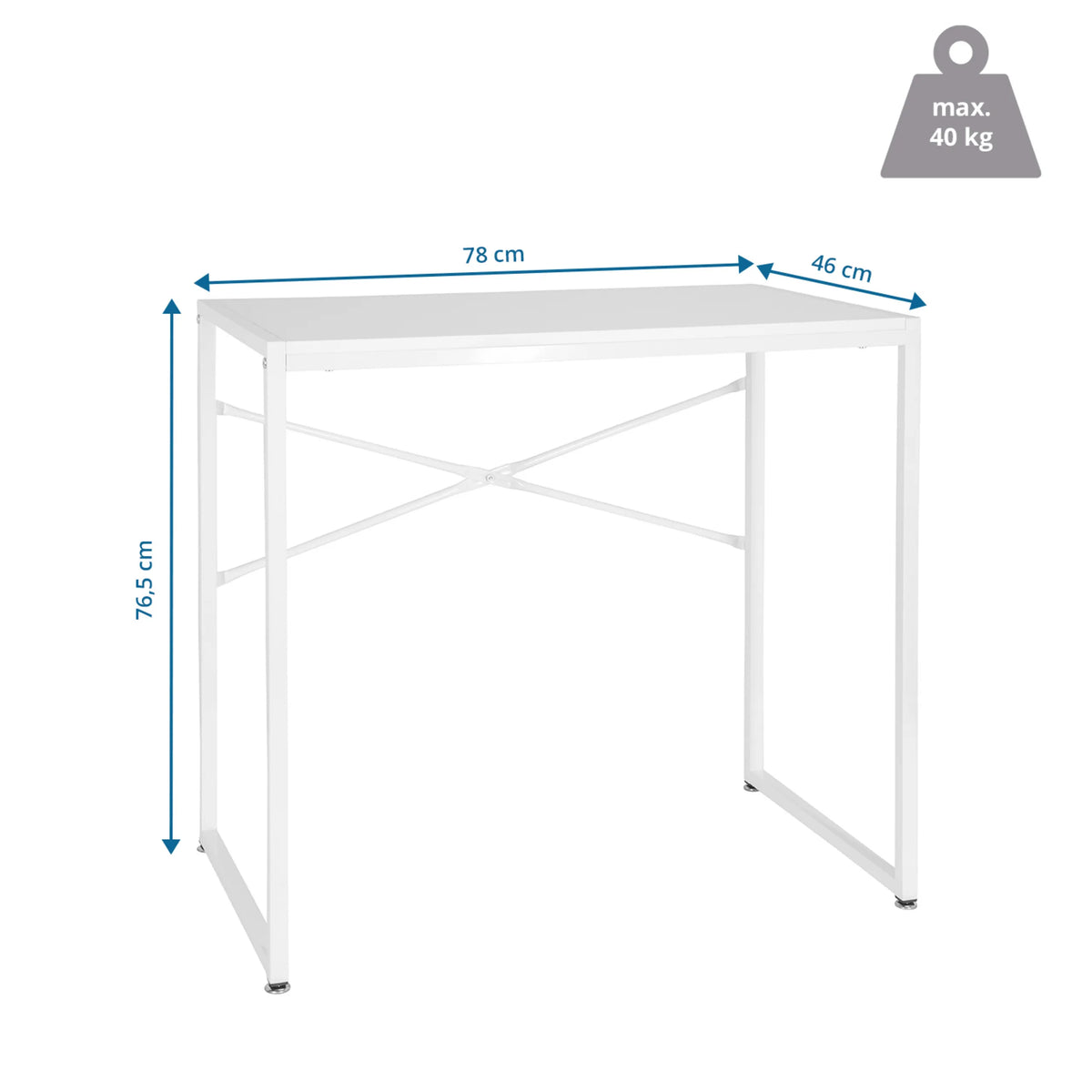 Dimensional drawing of the Office Desk EASY UP H I, 78 × 46 cm, maximum load of 40 kg by hjh OFFICE