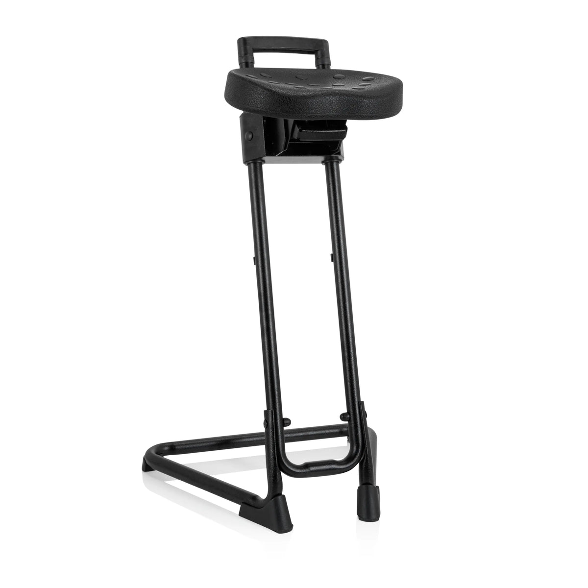 Black standing aid TOP WORK 32 with padded seat and U-shaped base by hjh OFFICE – 360-degree view (front view 20°)