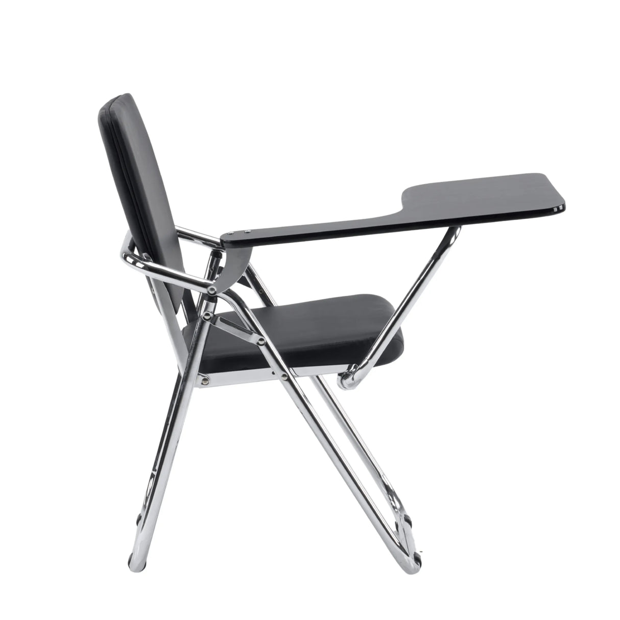 Black folding chair Esto T with integrated writing tablet and chrome frame by hjh OFFICE