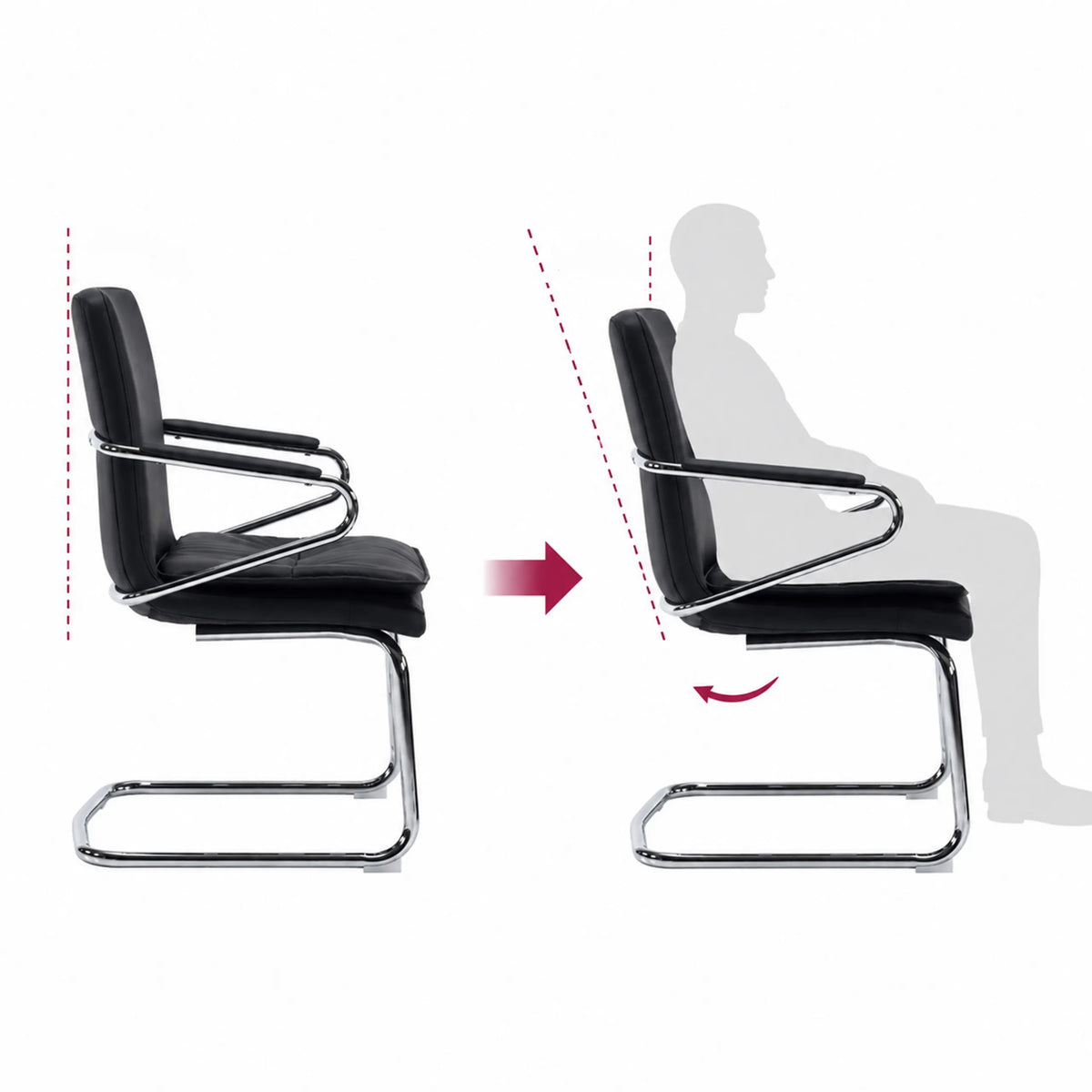 Adjustable backrest of the Rovento V cantilever chair in black with illustrated tilt function by hjh OFFICE