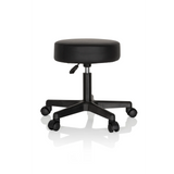 Black Swivel stool OPERATOR I with padded seat and five-caster base by hjh OFFICE – 360-degree view (rear three-quarter view 140°)