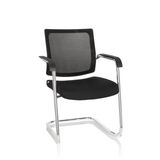 Black Cantilever chair LEVIA V with mesh back, armrests and sled base by hjh OFFICE – 360-degree view (front view 20°)