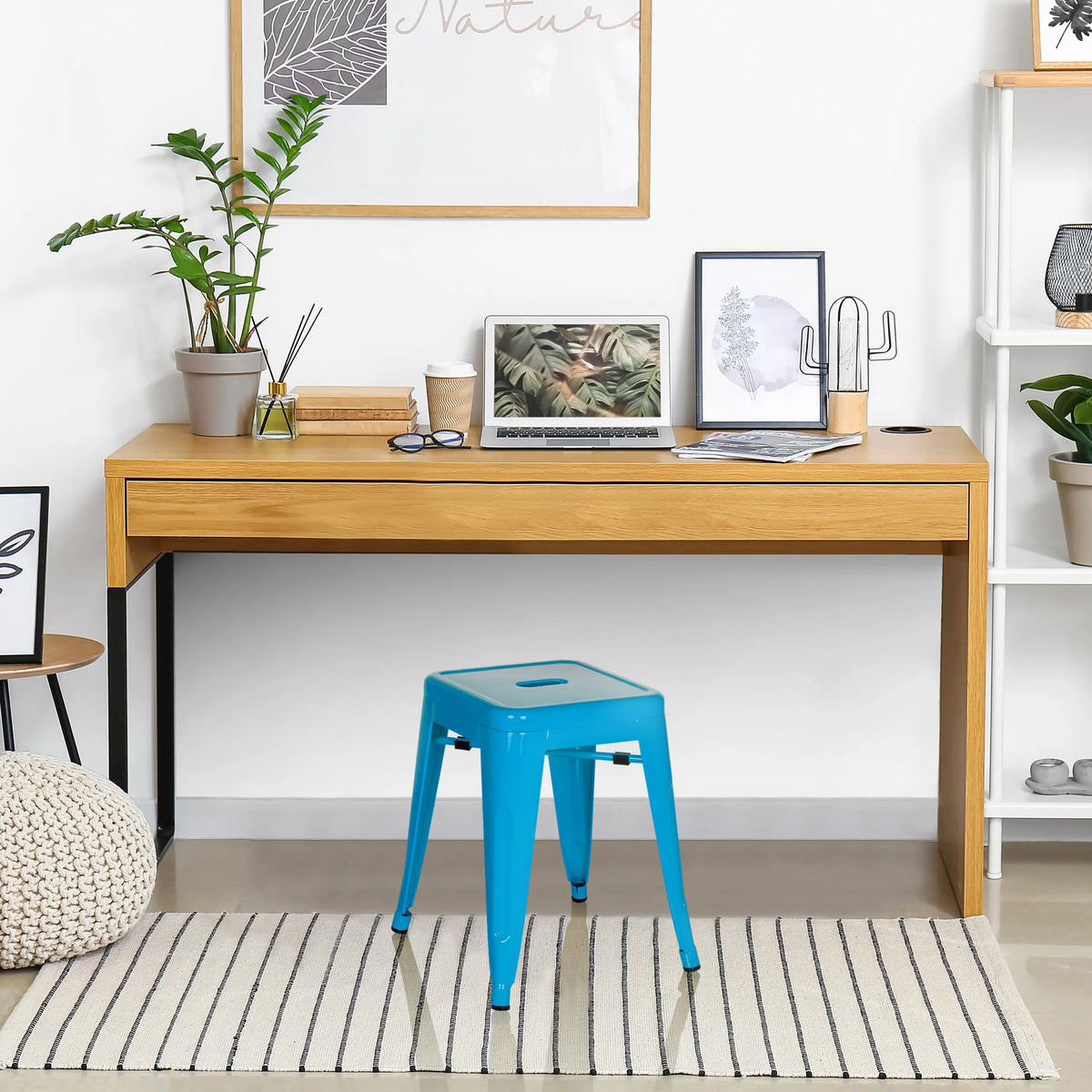 Light blue Bistro stool VANTAGGIO with square seat and four legs by hjh OFFICE