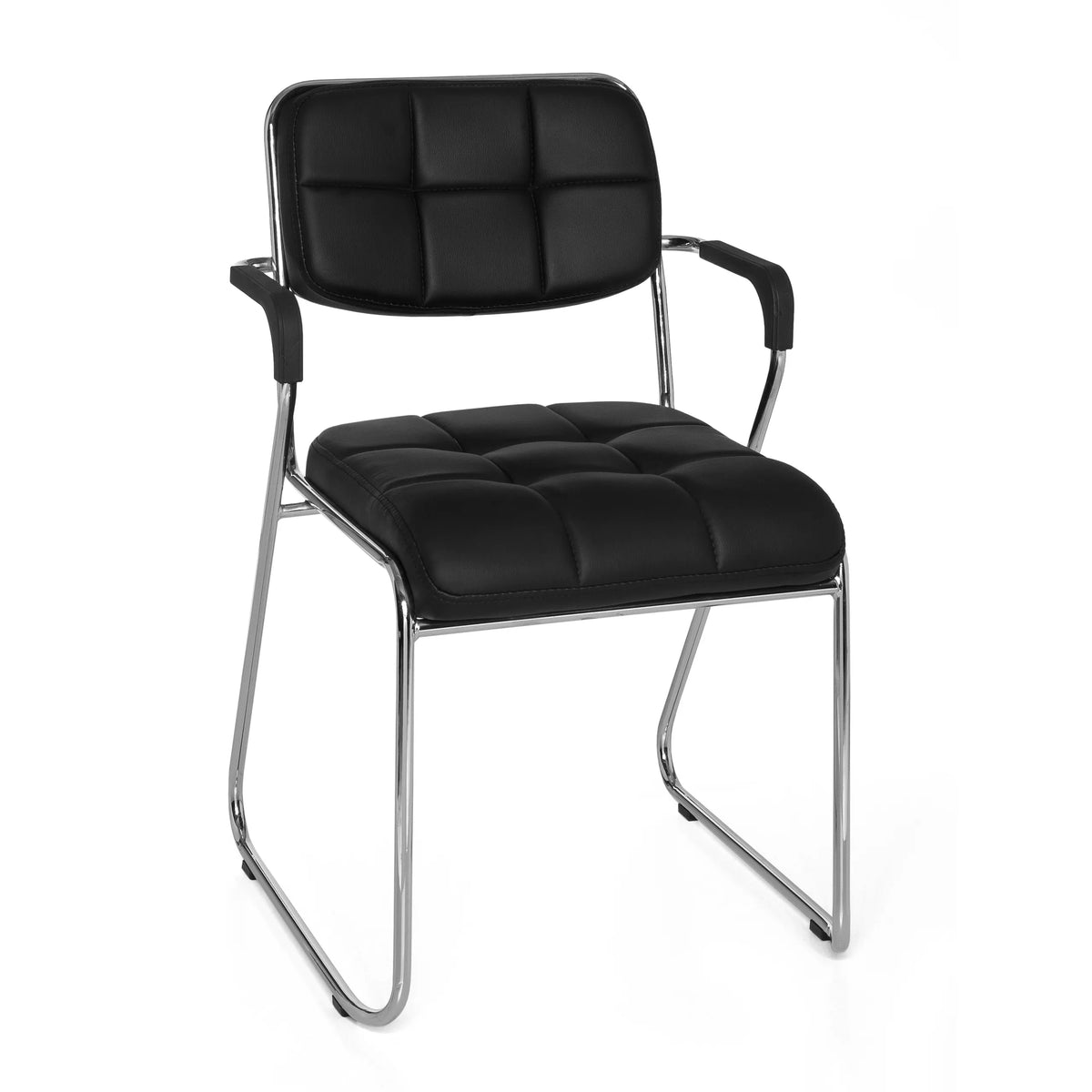 Black guest chair ZANTA with square stitching and chrome frame by hjh OFFICE – 360-degree view (front view 20°)