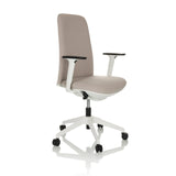 Beige Professional Office Chair NESTORA with armrests and white five-caster base by hjh OFFICE – 360-degree view (front three-quarter view 45°)