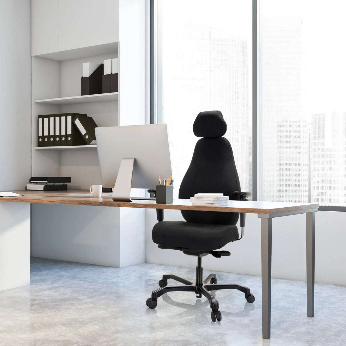 Black Professional Executive Chair RESISTIO XXL with headrest and armrests at a desk by hjh OFFICE