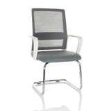 Grey Cantilever chair VISITER W with mesh back, armrests and chrome frame by hjh OFFICE – 360-degree view (front view 15°)