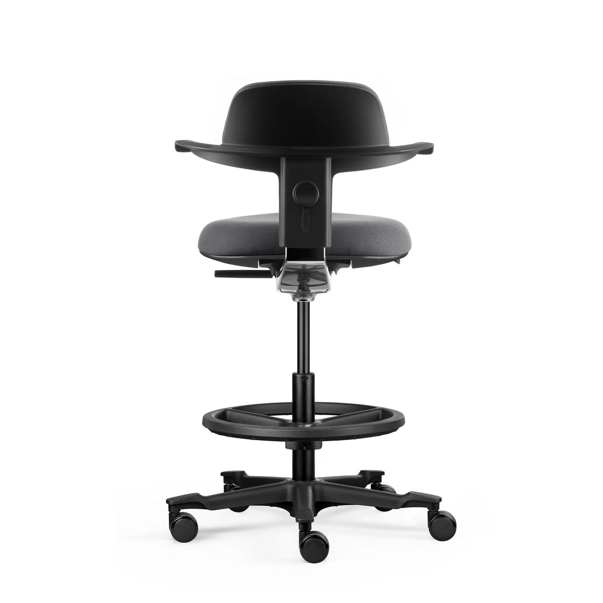 Rear view of the dark grey Work Chair TOP WORK 40 with foot ring and castors by hjh OFFICE