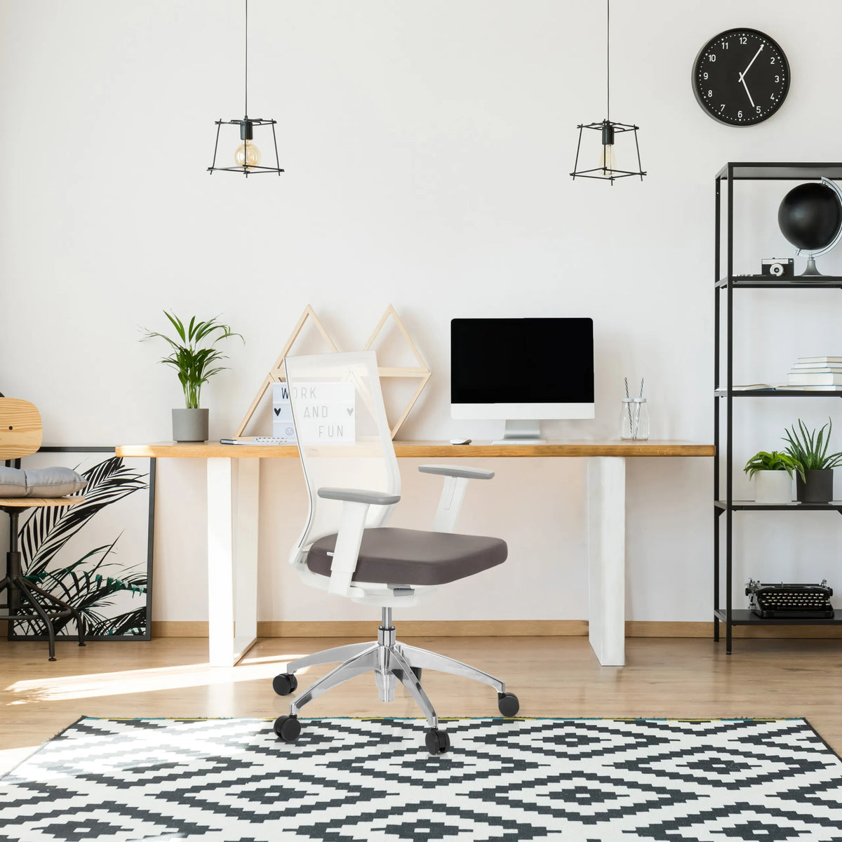 Professional Office Chair ASPEN WHITE in grey and white with white backrest and armrests by hjh OFFICE