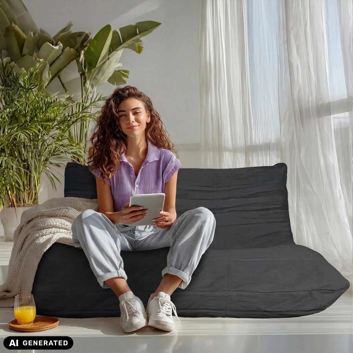 Grey Sitzolo 2 lounge chair with a person sitting in it by hjh LIVING (AI-generated image)