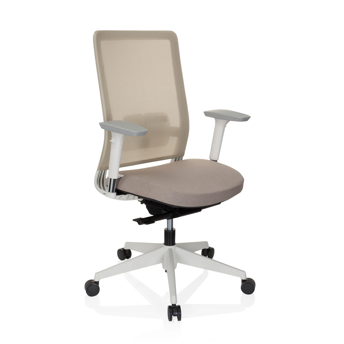 Beige Professional Office Chair PURE WHITE with mesh back and five-caster base by hjh OFFICE – 360-degree view (front three-quarter view 40°)