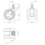 Technical drawing of the 60 mm diameter Castors 5x ROLO GAME No-Noise 11mm/60mm by hjh OFFICE