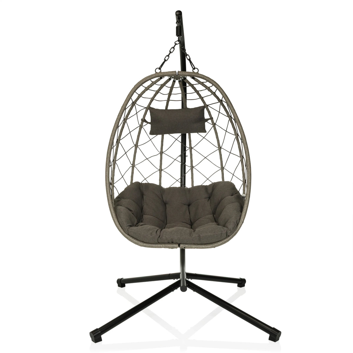 Hanging chair COCOVA in grey and black with cushion and frame by hjh LIVING