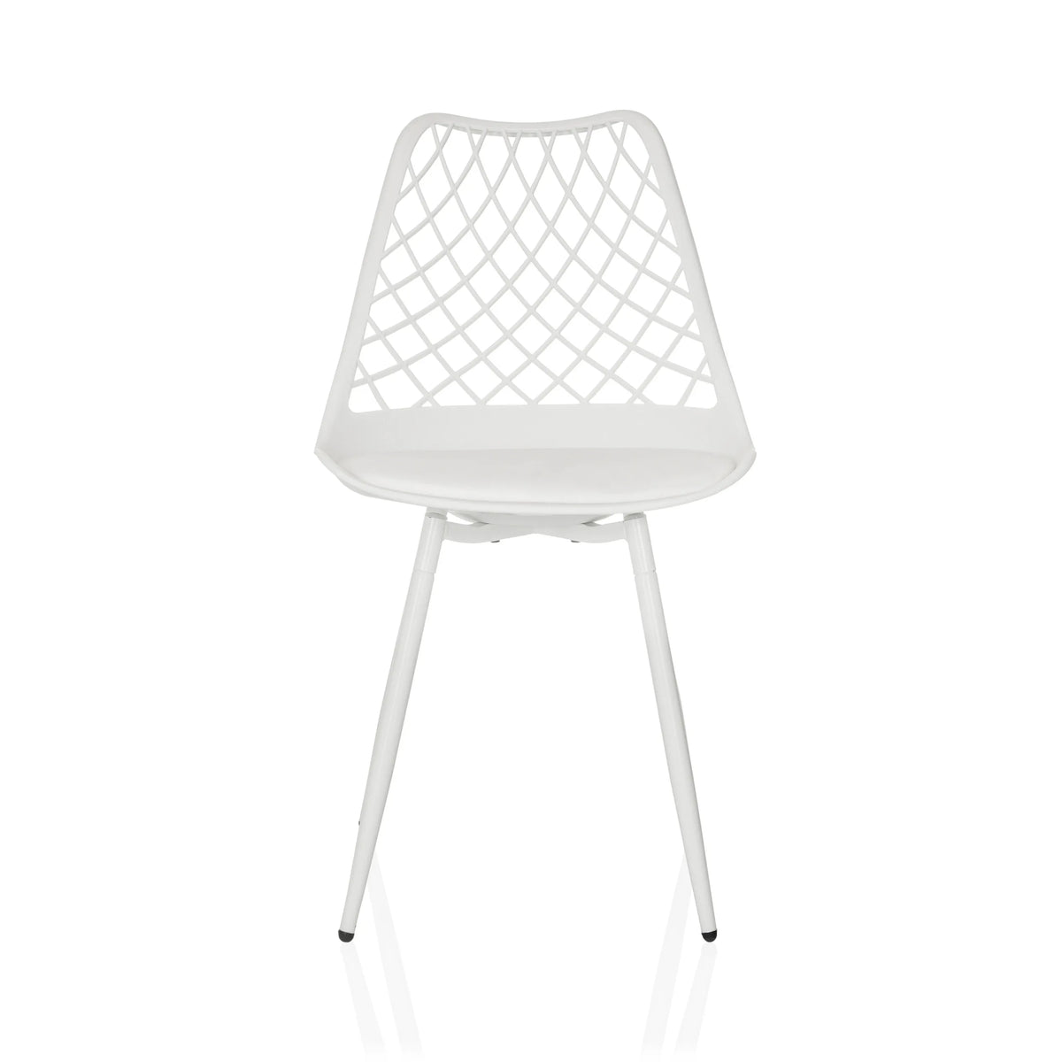 White Outdoor chair BEGIO S with a grid backrest and four legs by hjh LIVING – 360-degree view (front view 0°)