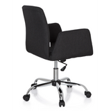 Black Home Office Chair FLOW with armrests and glossy five-caster base by hjh OFFICE – 360-degree view (rear three-quarter view 120°)