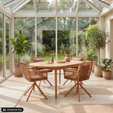 Brown Tavaro Korvik upholstered chairs with wickerwork at an oval wooden table by hjh LIVING (AI-generated image)