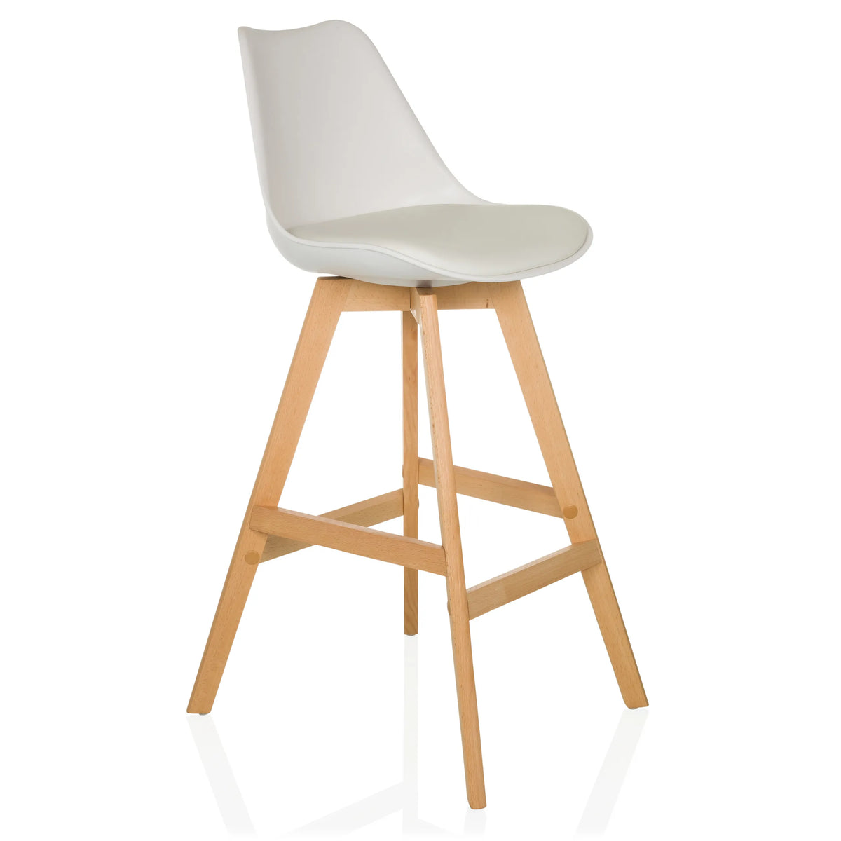 White Bar stool SCANDI HIGH with wooden frame and footrest by hjh LIVING – 360-degree view (front three-quarter view 45°)