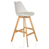 White Bar stool SCANDI HIGH with wooden frame and footrest by hjh LIVING – 360-degree view (front three-quarter view 45°)