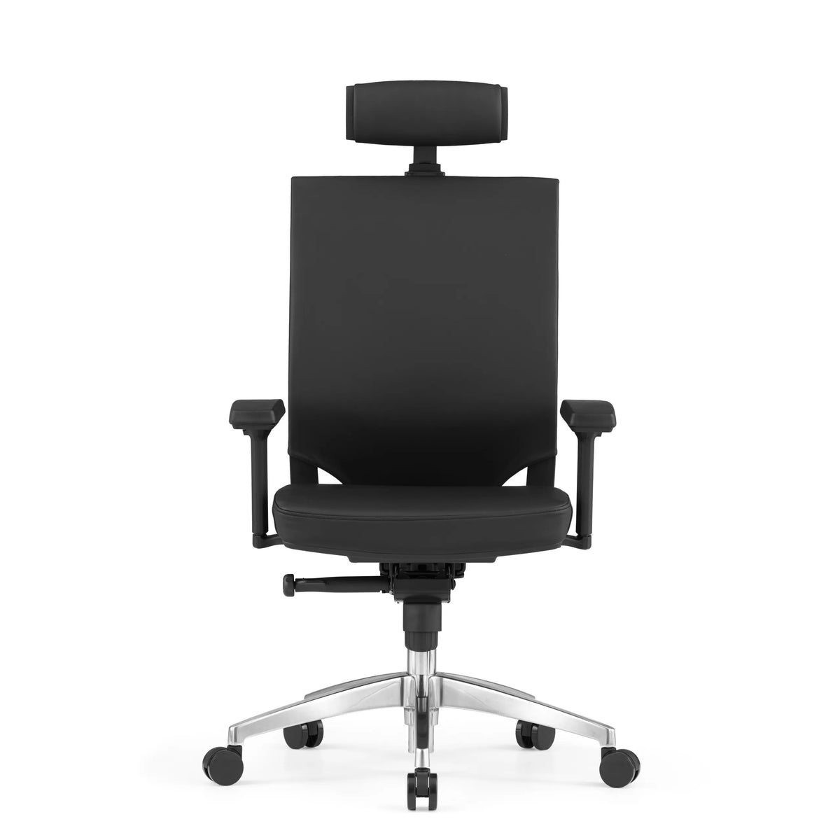 Black Professional Office Chair PORTO MAX HIGH made of leather with headrest and five-caster base by hjh OFFICE – 360-degree view (front view 0°)