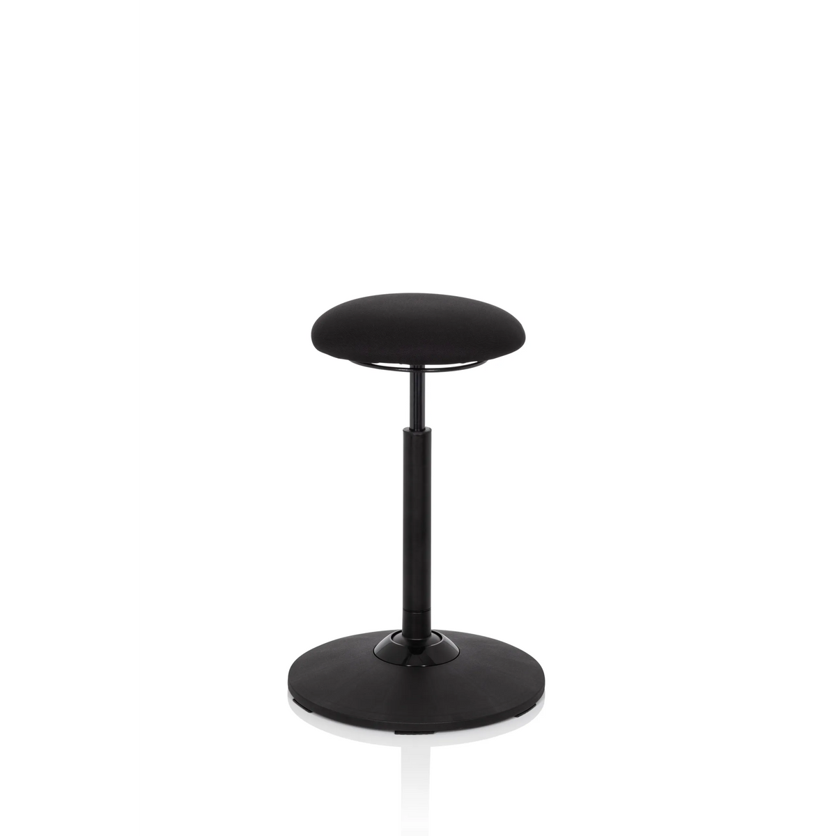 Black Standing aid BALANCE SIT with round seat cushion and circular base by hjh OFFICE – 360-degree view (front view 0°)