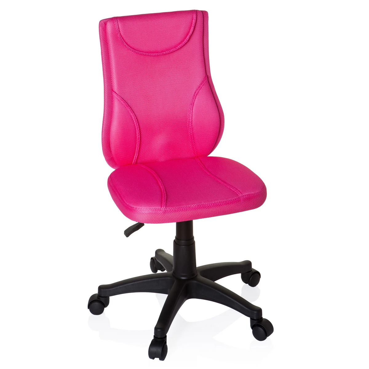 Pink Swivel Chair – Children KIDDY BASE with mesh back and black five-caster base by hjh OFFICE – 360-degree view (front view 20°)