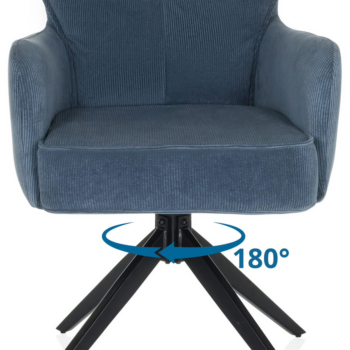 180-degree swivel function of the frame of the TARUGO upholstered chair in blue by hjh LIVING