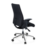 Black Professional Office Chair PRO-TEC 250 with armrests and five-caster base by hjh OFFICE – 360-degree view (rear three-quarter view 120°)