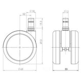 Technical drawing of the 65 mm diameter Castors 5x ROLO 11mm/65mm by hjh OFFICE