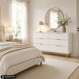 White Sideboard HJELLE with six drawers, golden handles and legs by hjh LIVING