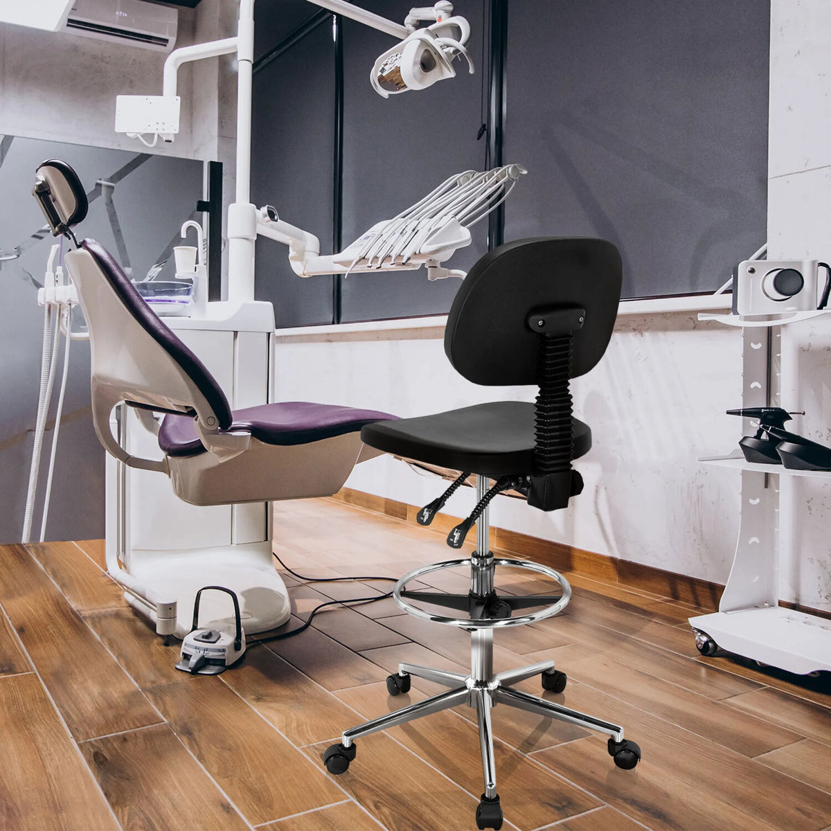 Black Counter chair TOP WORK 24 I with round seat and footring on castors by hjh OFFICE