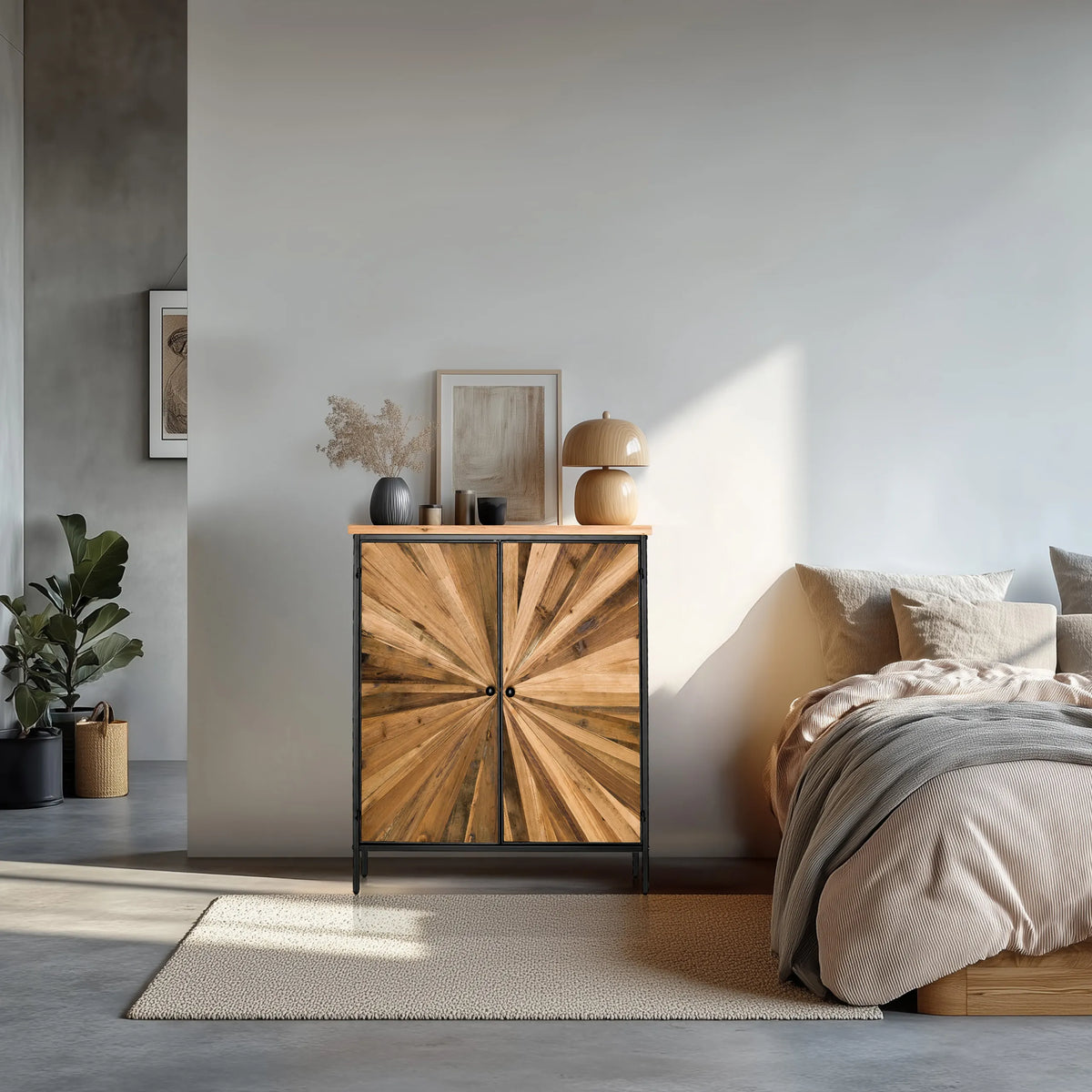 Chest of drawers SANTJAGO BLACK SUN XL in dark wood colours with star-shaped decor on the fronts by hjh LIVING