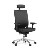 Black Professional Office Chair PORTO MAX HIGH made of leather with headrest and five-caster base by hjh OFFICE – 360-degree view (front three-quarter view 30°)