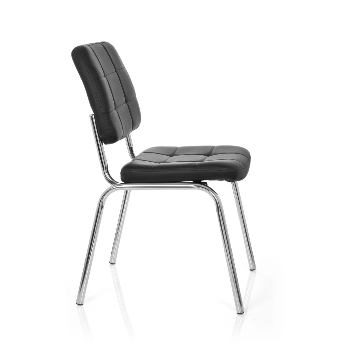 Black Four-legged chair PICENO V with quilted upholstery and chrome frame by hjh OFFICE – 360-degree view (side profile 80°)