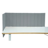 Hellgraue Tischtrennwand FLEXMIUT ROLL mit vertikaler Steppung auf weißem Schreibtisch von hjh OFFICE
