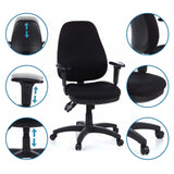 Professional Office Chair ZENIT PRO in black with various detailed views of the adjustment options by hjh OFFICE